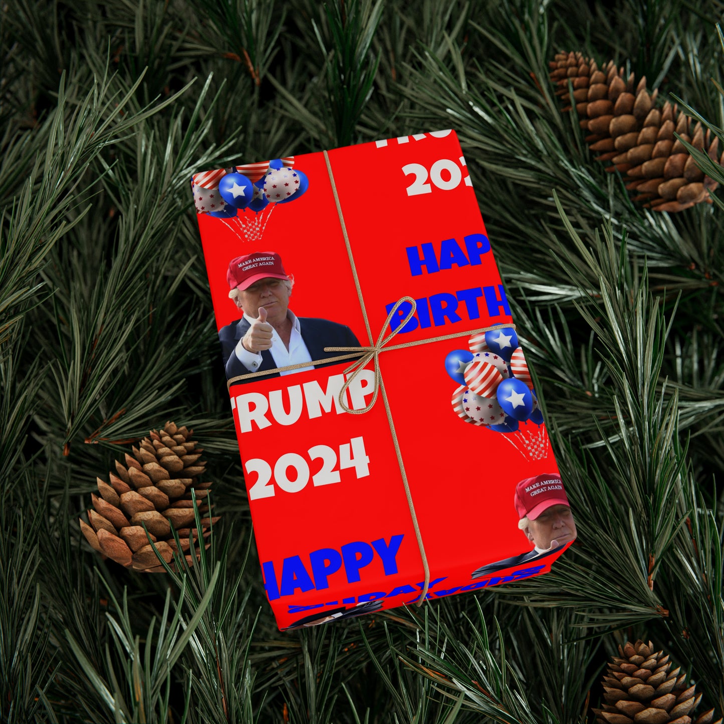 Happy Birthday Trump 2024 Red MAGA Birthday Gift Present Wrapping Paper