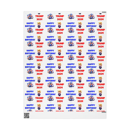 Happy Birthday Trump 2024 white MAGA Birthday Gift Present Wrapping Paper