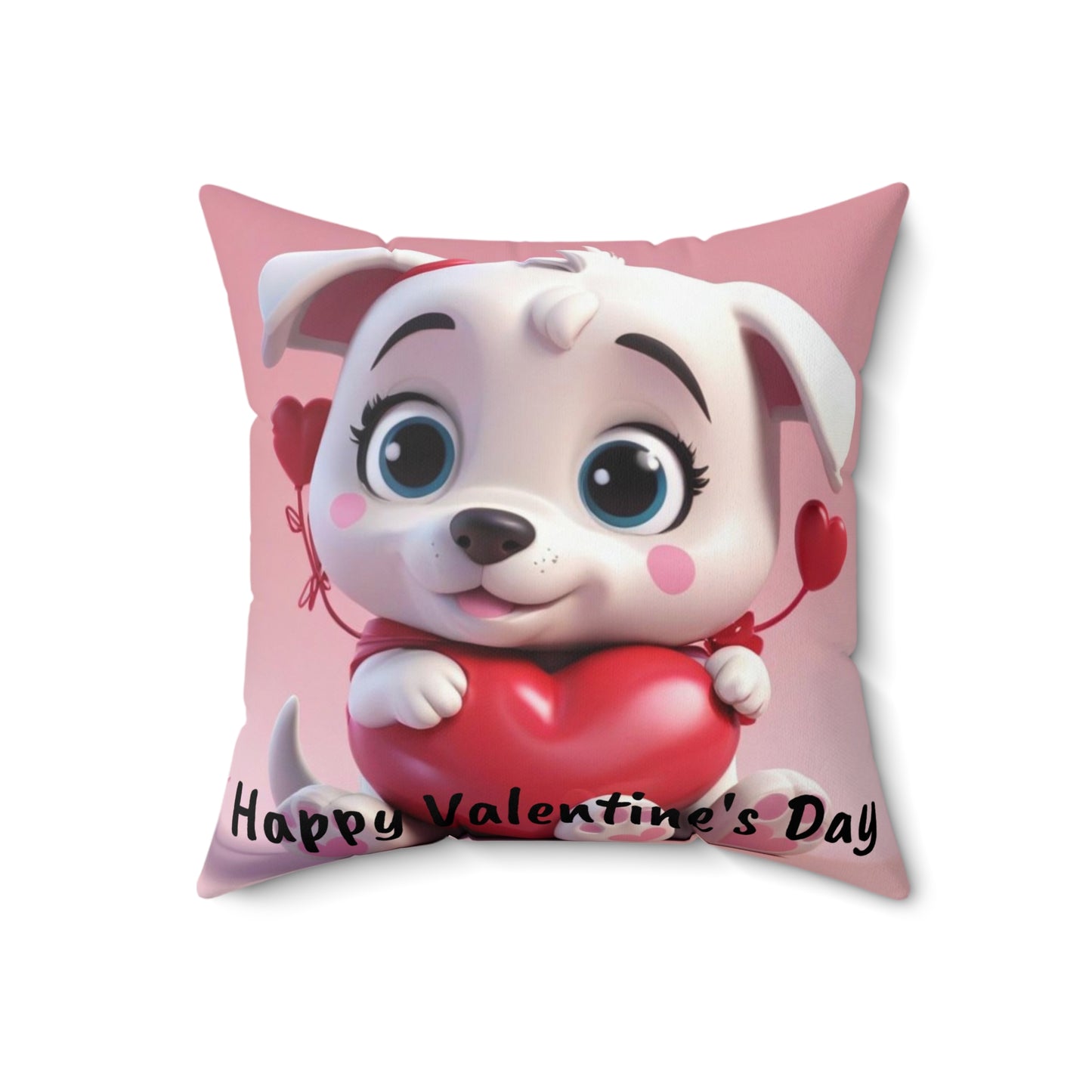 Happy Valentine's Day Puppy Spun Polyester Square Pillow