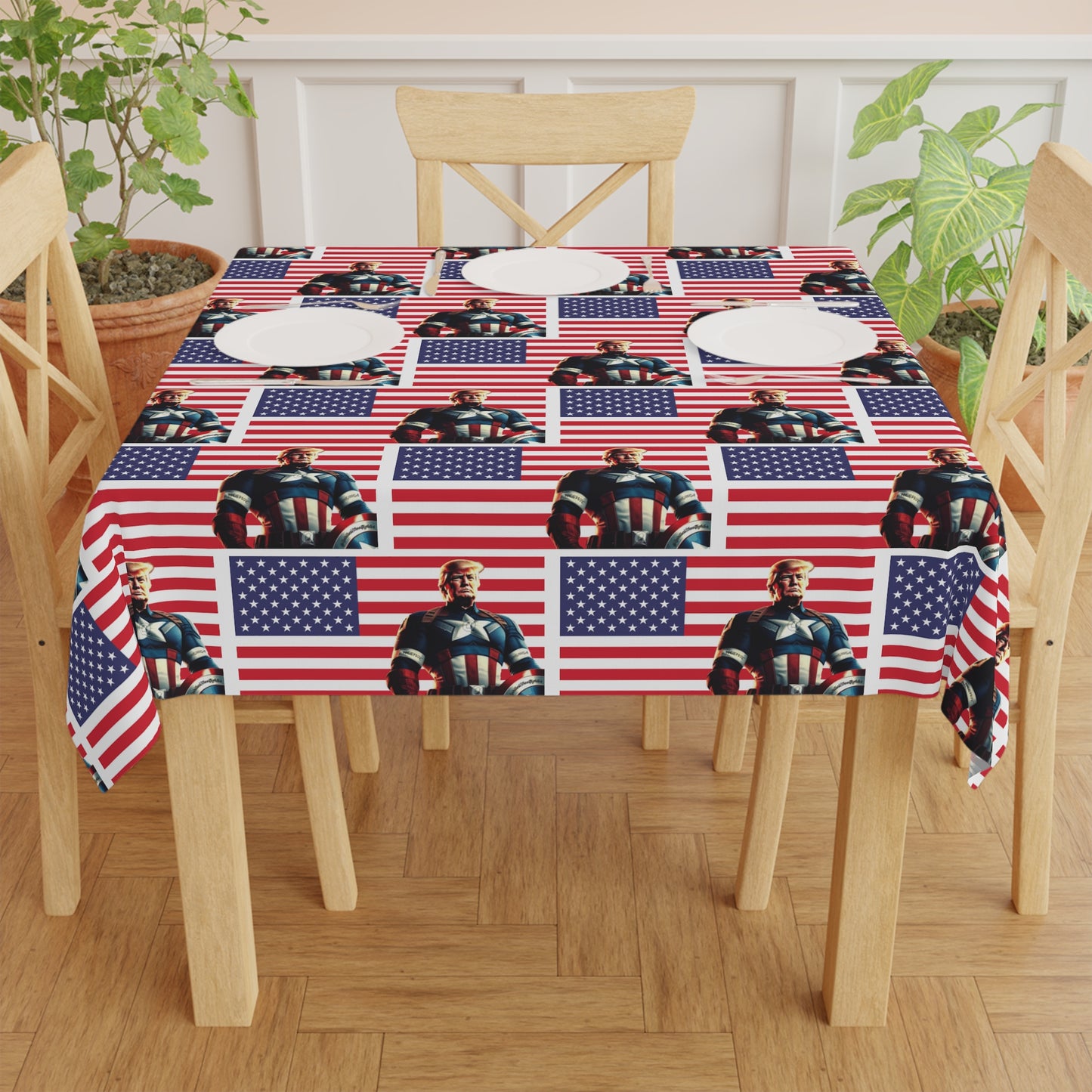 Captain Trump American Red White and Blue Celebration Fabric Tablecloth