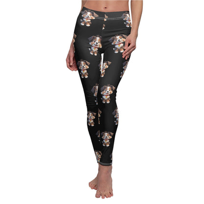 Australian Shepard Cartoon Black Comfort Fit Women's Casual Leggings