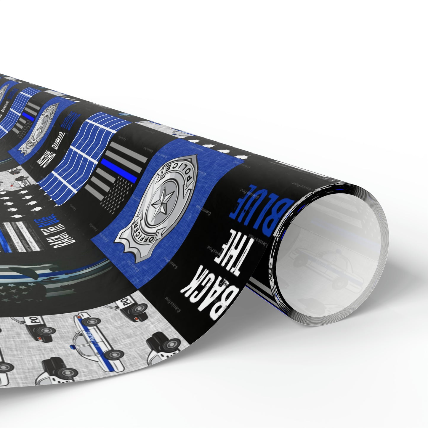 Back the Blue Police Badge Line Pattern Flag Birthday Gift Wrapping Paper