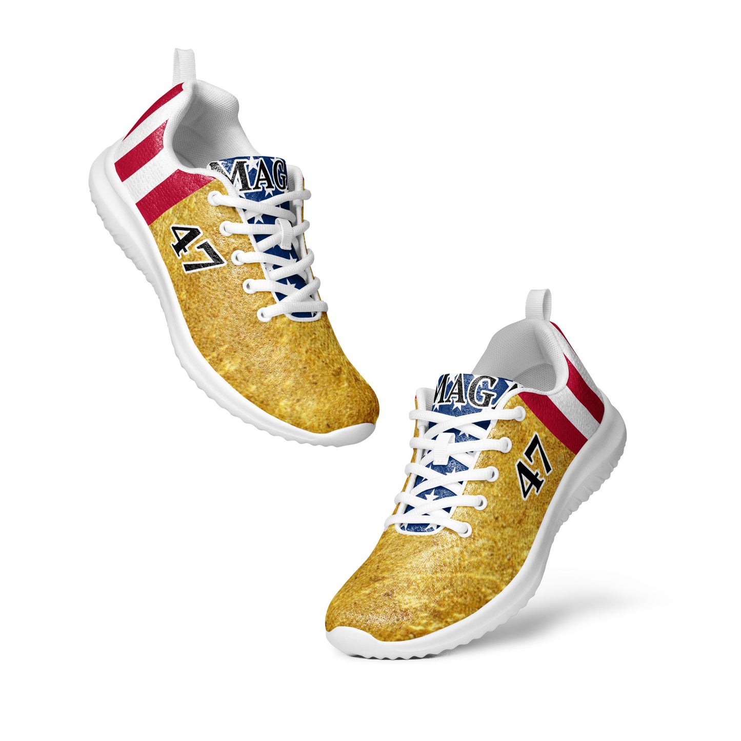MAGA gold 47 Trump American Flag Women’s athletic sneaker shoes
