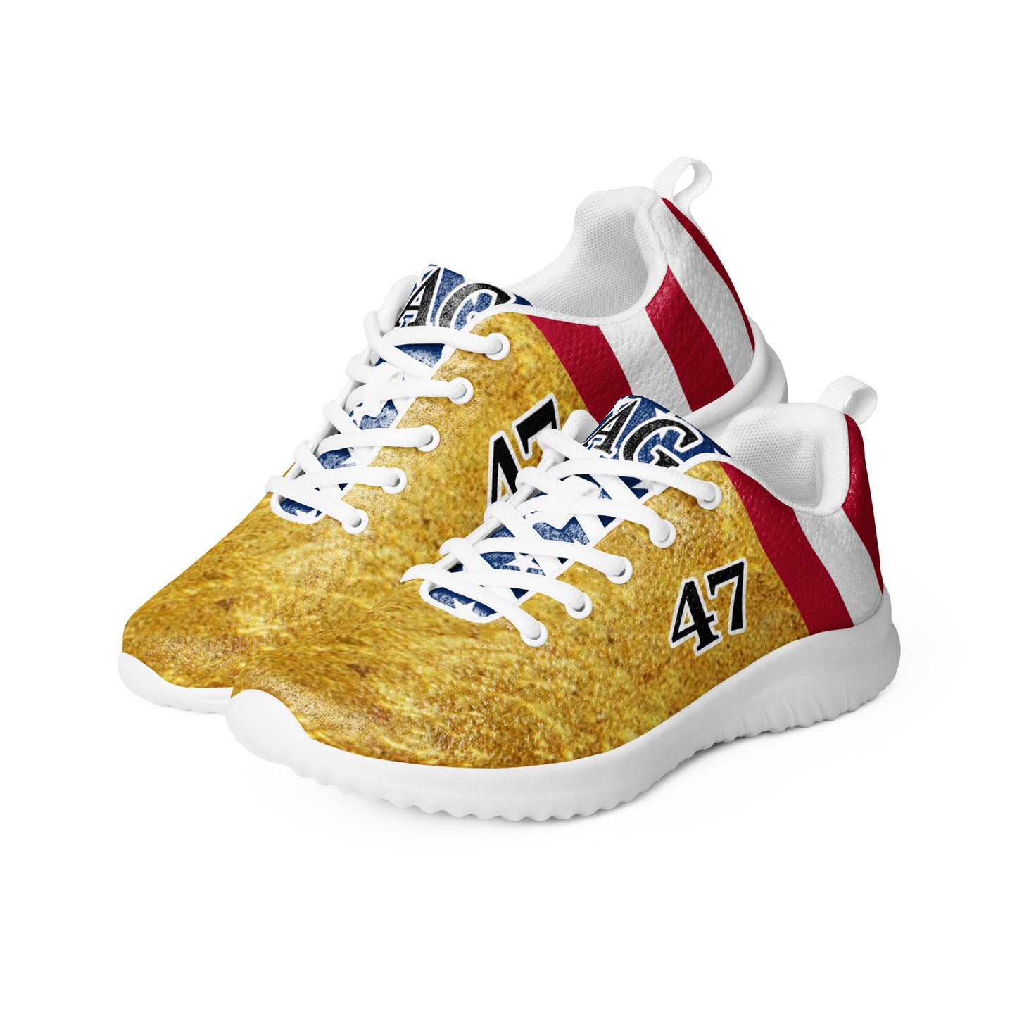 MAGA gold 47 Trump American Flag Women’s athletic sneaker shoes